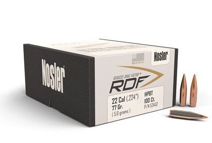 Nosler 22 Cal 224 Dia Reloading Bullets 77 Grain RDF Ultra High BC Hollow Point 100 Pieces