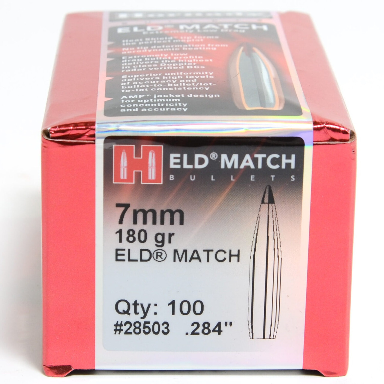 Hornady 7mm 284 Dia Reloading Bullets 28503 180 Grain ELD Match Ballistic Tip 100 Pieces
