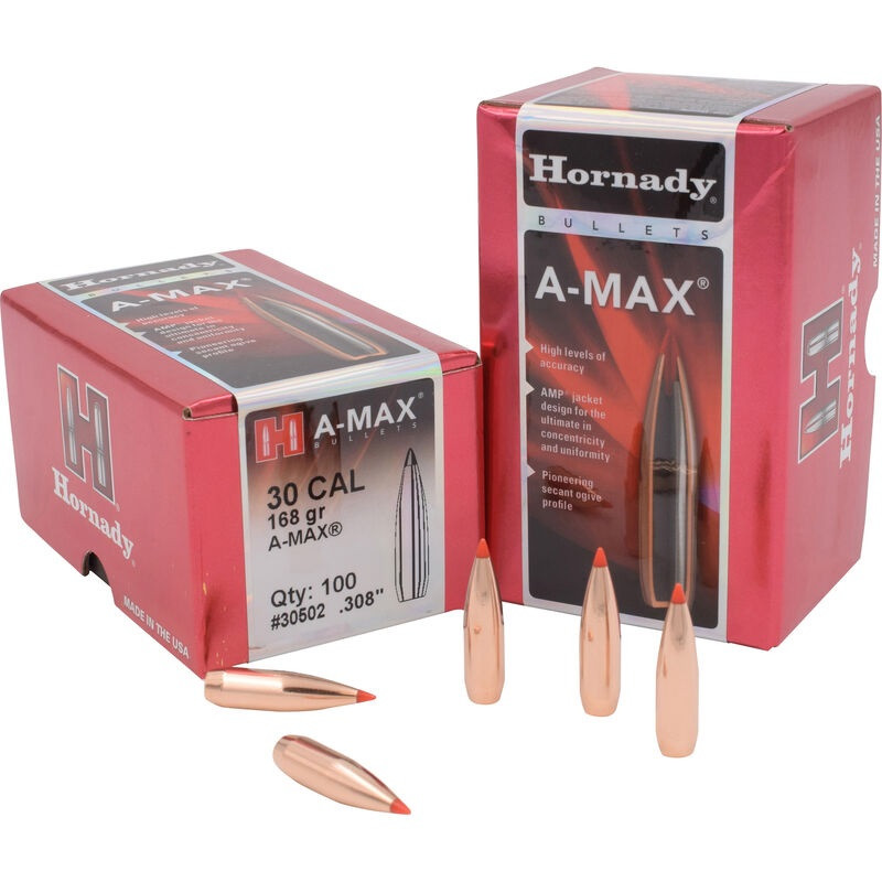 Hornady 30 Cal 308 Dia Reloading Bullets 168 Grain 30502 AMax Match 100 Pieces
