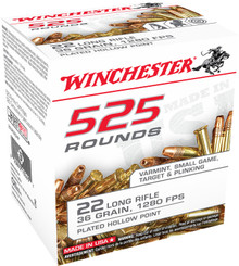 Winchester 22 Long Rifle Ammunition 22LR525HP 36 Grain Plated Hollow Point 525 Rounds