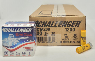 Challenger 20 Gauge Ammunition CTA208CASE 2-3/4" 7/8oz #8 Shot 1200fps ...