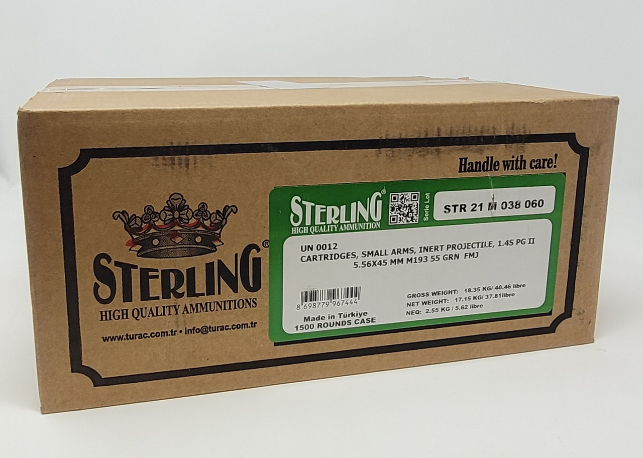 5.56 NATO Ammo - Bulk Sterling M193 Ammo STRLG556M193CASE FMJ Bulk Sterling M193 STRLG556M193CASE FMJ Ammo