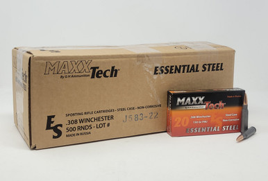 Maxxtech Essential Steel 308 Win Ammunition MTES308150 150 Grain Full Metal Jacket CASE 500 Rounds