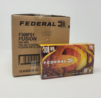 Federal Fusion 308 Win Ammunition F308FS1 150 Grain Bonded Soft Point CASE 200 Rounds