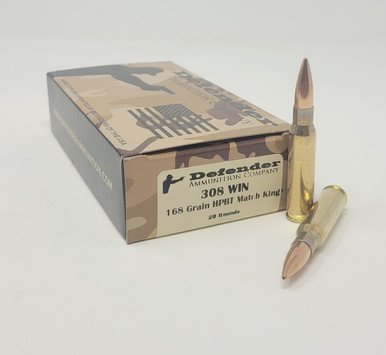 Defender 308 Win Ammunition DEF308MKHPN 168 Grain Match King Hollow Point Boat Tail 20 Rounds