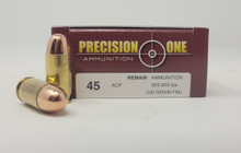 Precision One 45 Auto Ammunition REMAN 230 Grain Full Metal Jacket PACK 500 rounds