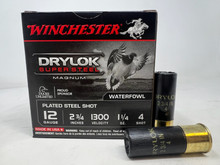 Winchester 12 Gauge Drylok Super Steel Ammunition XSM124 #4 Plated Steel Shot 2-3/4" 1-1/4oz 1300fps 25 Rounds