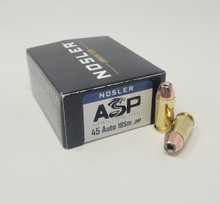 Nosler 45 Auto Ammunition ASP NOS51278 185 Grain Jacked Hollow Point 20 Rounds