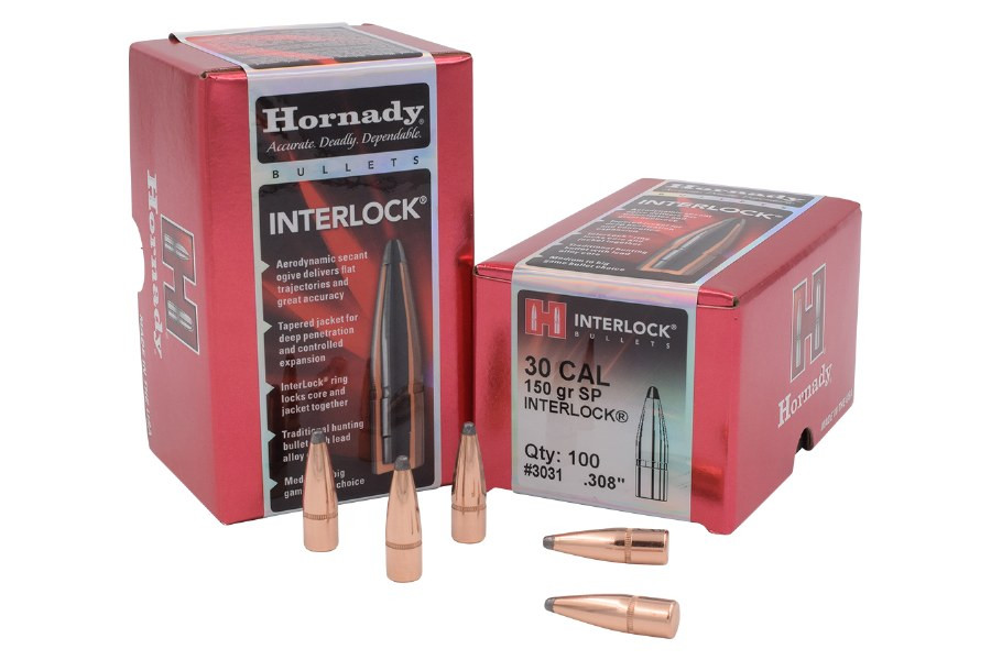 Hornady 30 Cal (.308 Dia) Reloading Bullets H3031 150 Grain Interlok Soft Point 100 Pieces