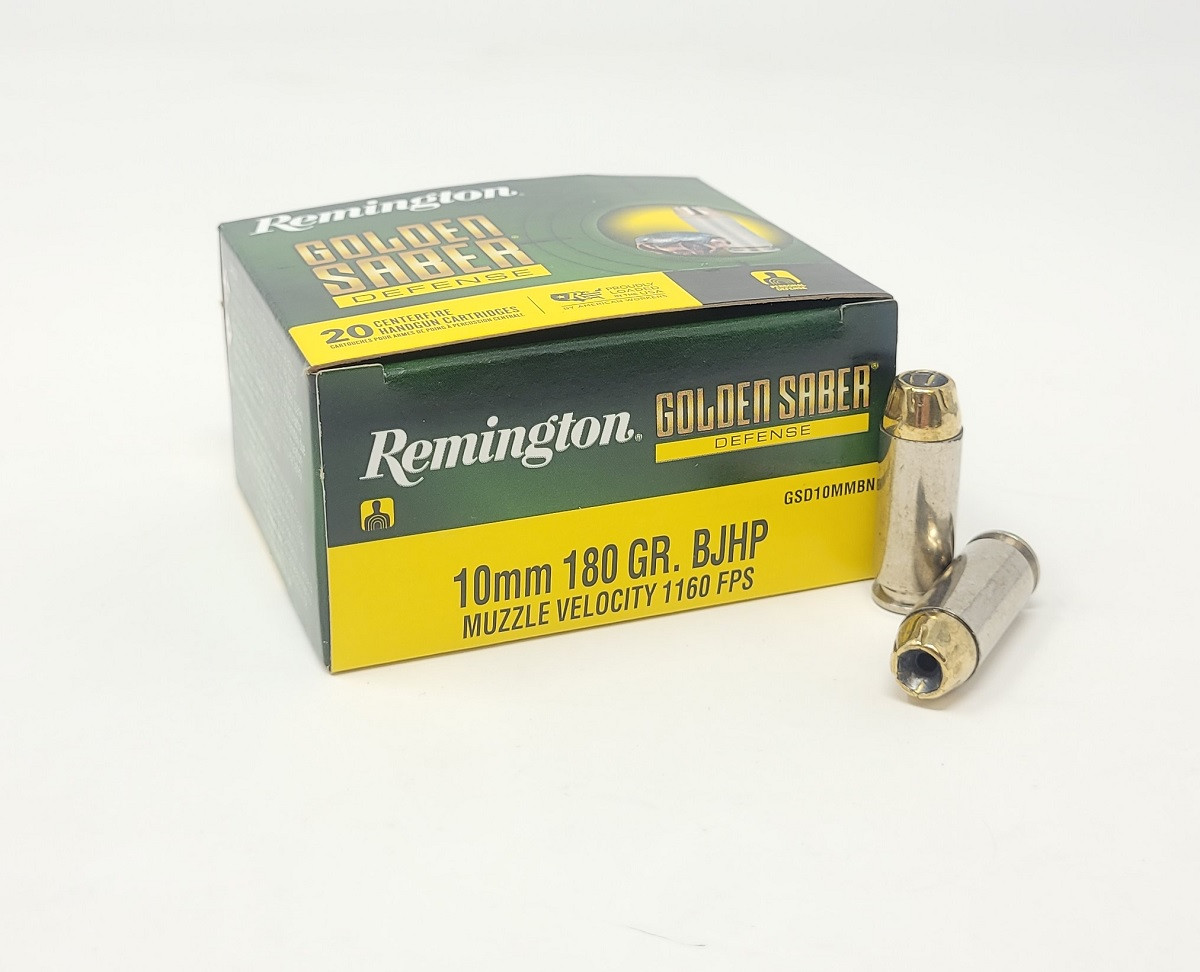 10mm Auto Ammo - Remington Ammo Golden Saber Defense Brass HP JHP Remington Golden Saber Defense Brass HP JHP Ammo