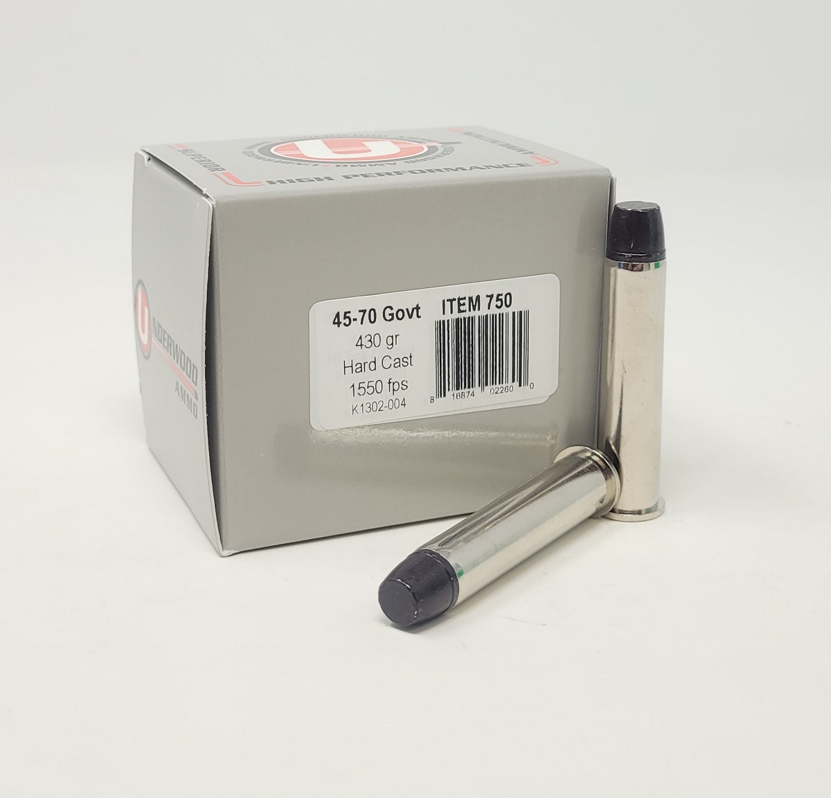 Underwood Government Hard Hast Coated Long Flat Nose Gas Check Ammo
