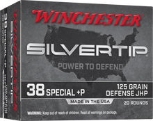 Winchester 38 Special +P Ammunition Silvertip W38PST 125 Grain Defense Jacketed Hollow Point 20 Rounds