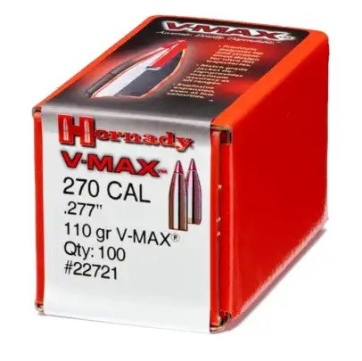 Hornady 270 Cal 277 Dia Reloading Bullets H22721 110 Grain VMax With Cannelure 100 Pieces