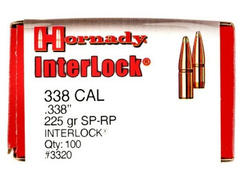 Hornady 338 Cal 338 Dia Reloading Bullets H3320 225 Grain Interlock Soft Point 100 Pieces