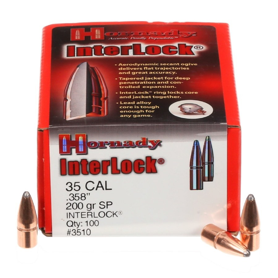 Hornady 35 Cal 358 Dia Reloading Bullets H3510 200 Grain Interlock Soft Point 100 Pieces