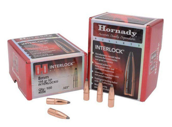 Hornady 8mm 323 Dia Reloading Bullets H3236 195 Grain Interlock Soft Point 100 Pieces