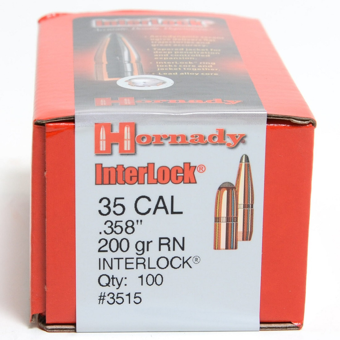 Hornady 35 Cal 358 Dia Reloading Bullets H3515 200 Grain Interlock Round Nose Soft Point 100 Pieces