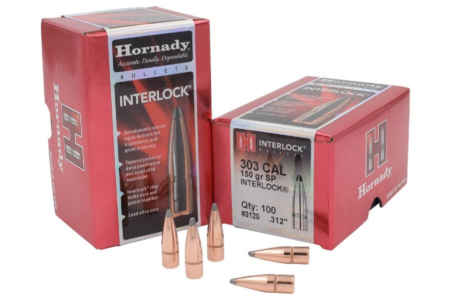 Hornady 303 Cal 312 Dia Reloading Bullets H3120 150 Grain Interlock Soft Point 100 Pieces