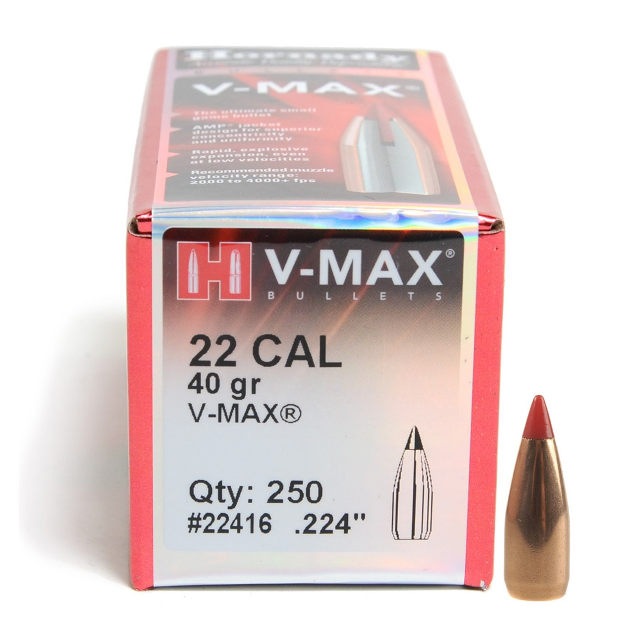 Hornady 22 Cal 224 Dia Reloading Bullets H22416 40 Grain VMax 250 Pieces