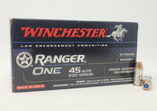 Winchester 45 Auto Ammunition Ranger One RA45B1 230 Grain Bonded Jacketed Hollow Point 50 Rounds