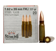 Sterling 7.62x39mm Ammunition Steel Case STRLG76239FMJ 123 Grain Full Metal Jacket 20 Rounds