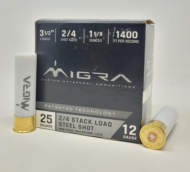 Migra 12 Gauge Ammunition Non-Toxic Waterfowl M12LS24 3-1/2" #2/4 ...