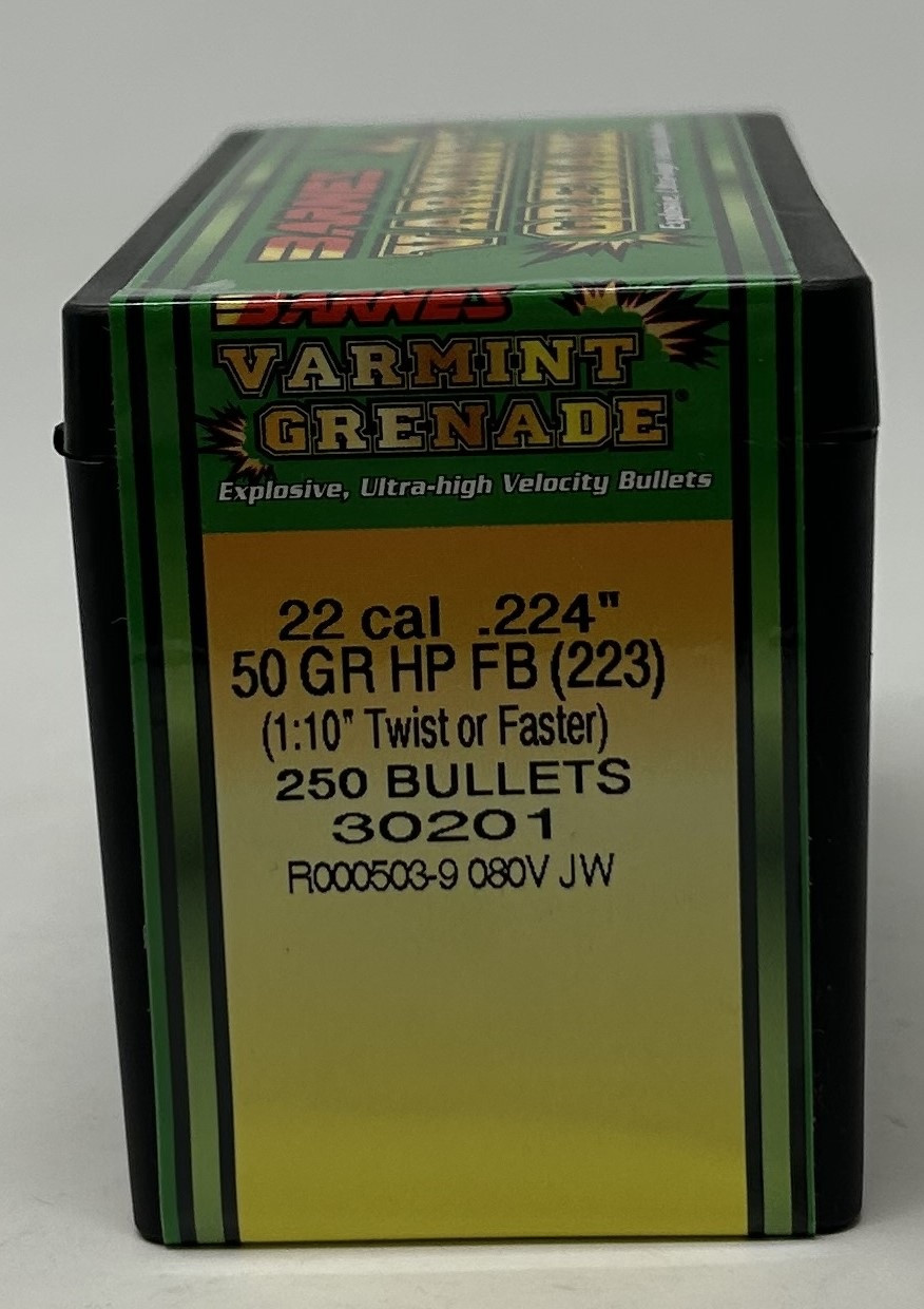 Barnes 22 Cal (.224 Dia) Reloading Bullets Varmint Grenade Copper B30201 50 Grain Frangible Hollow Point 250 Pieces