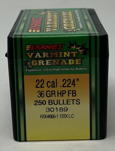 Barnes 22 Cal (.224 Dia) Reloading Bullets Varmint Grenade Copper ...