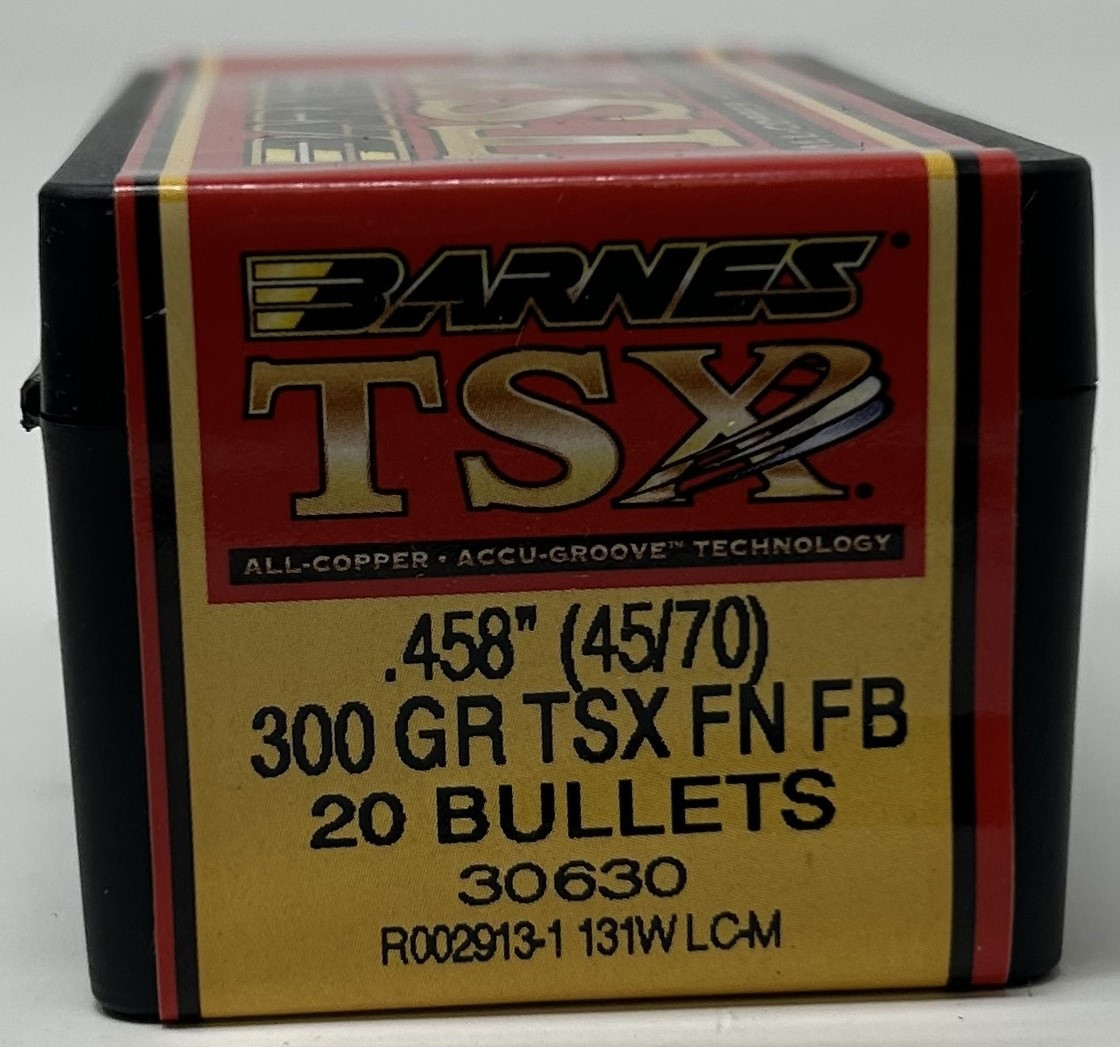 Barnes 4570 458 Dia Reloading Bullets Copper TSX B30630 300 Grain Flat Base Flat Nose Hollow Point 20 Pieces