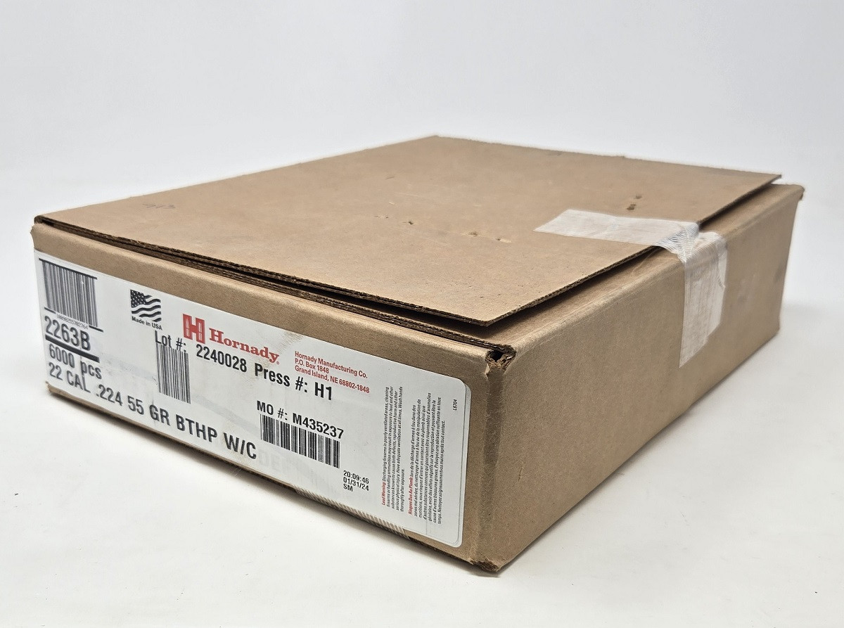 Hornady 22 Cal (.224 Dia) Reloading Bullets H2263B 55 Grain Boat Tail Hollow Point With Cannelure 6000 Pieces