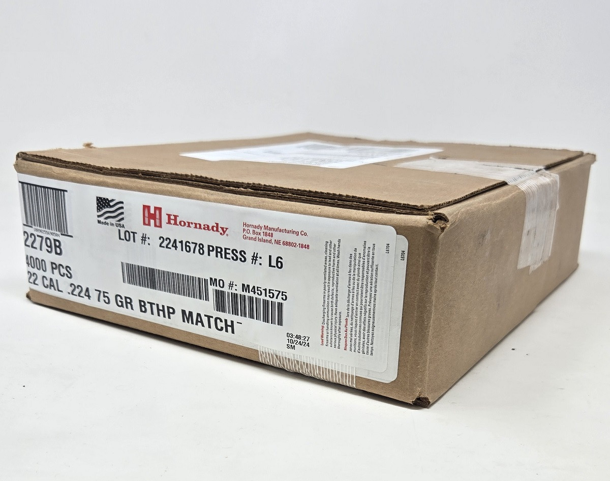 Hornady 22 Cal (.224 Dia) Reloading Bullets H2279B 75 Grain Boat Tail Hollow Point Match 4000 Pieces