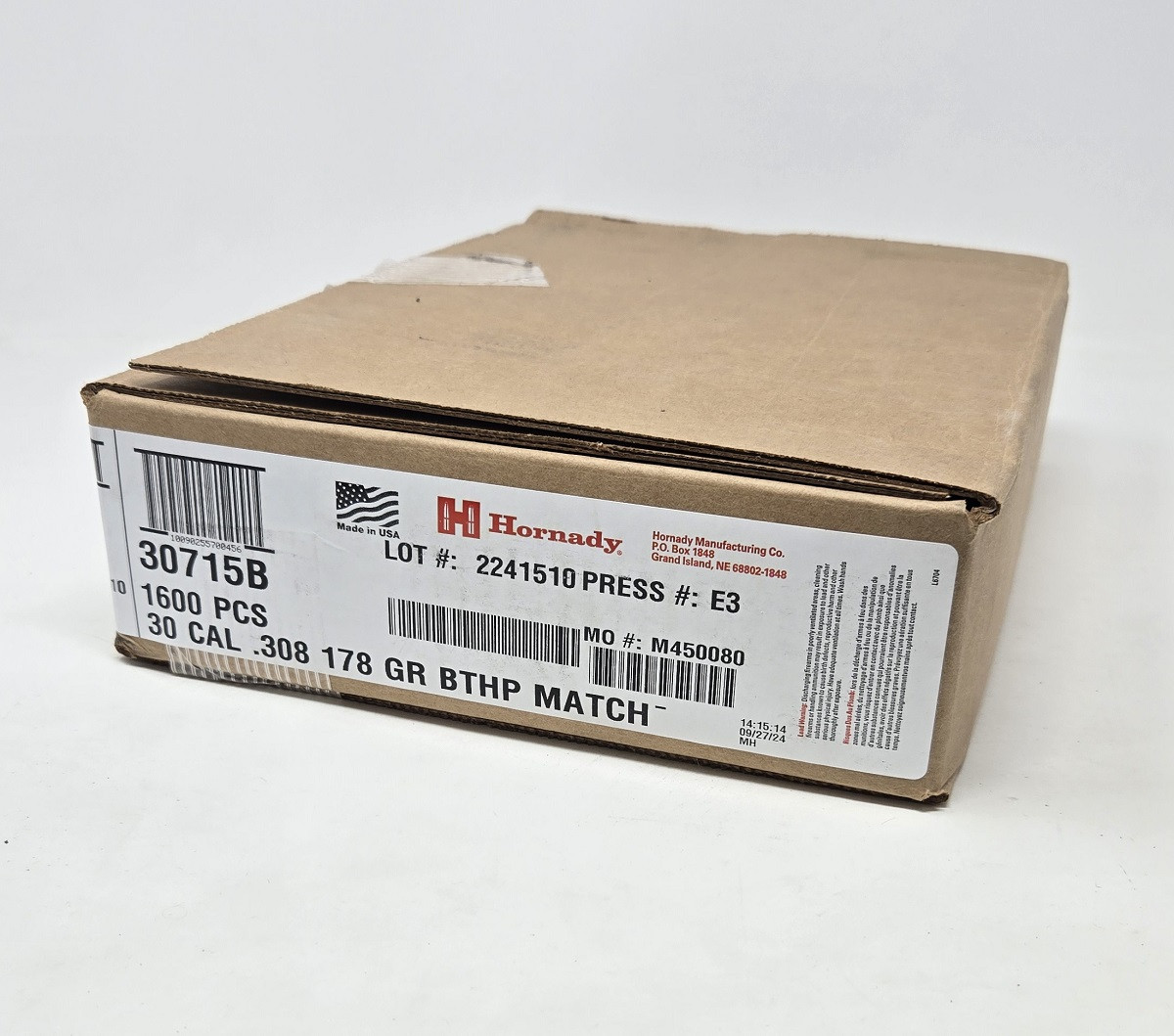 Hornady 30 Cal 308 Dia Reloading Bullets H30715B 178 Grain Boat Tail Hollow Point Match 1600 Pieces