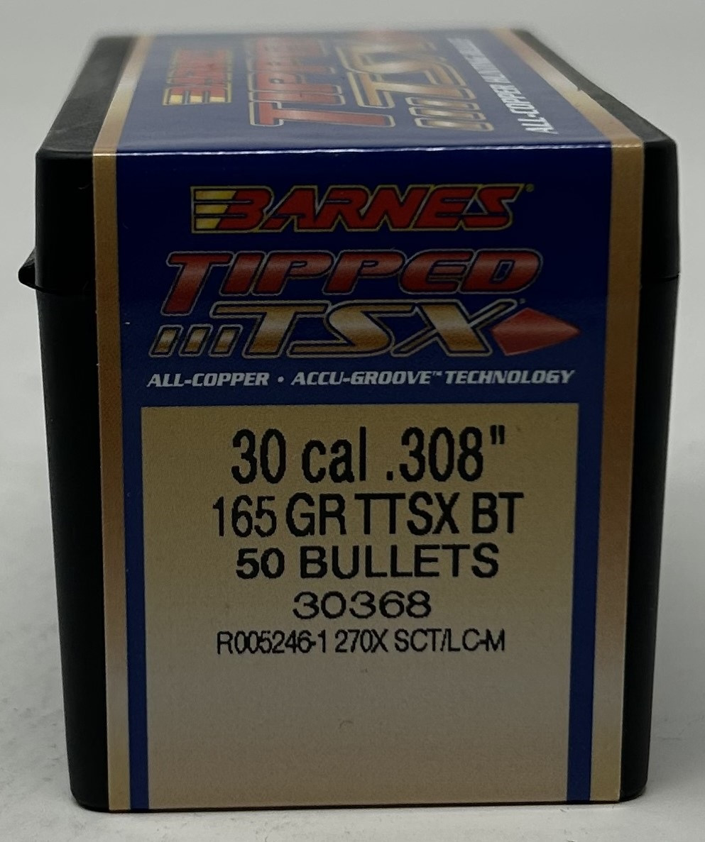Barnes 30 Cal (.308 Dia) Reloading Bullets Copper TTSX B30368 165 Grain Boat Tail Ballistic Tip 50 Pieces