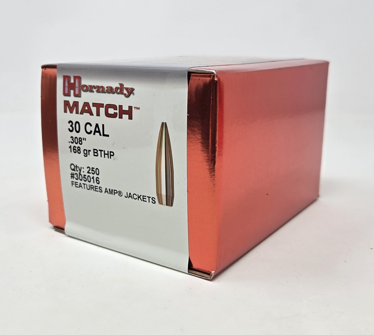 Hornady 30 Cal (.308 Dia) Reloading Bullets Match H305016 168 Grain Boat Tail Hollow Point 250 Pieces