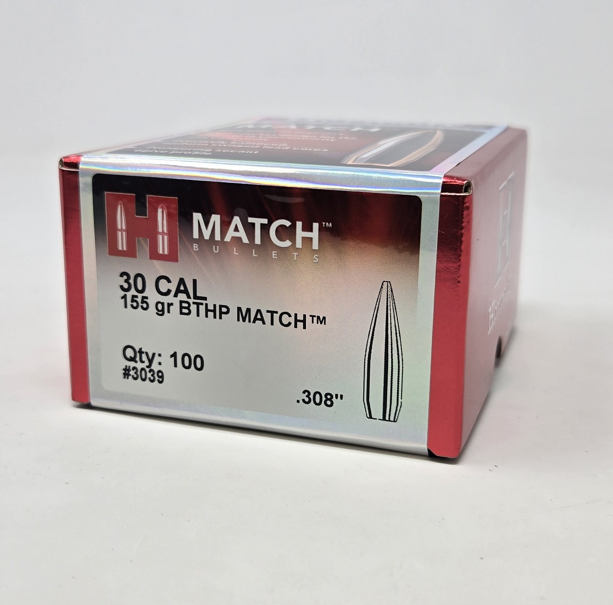 Hornady 30 Cal 308 Dia Reloading Bullets Match H3039 155 Grain Boat Tail Hollow Point 100 Pieces