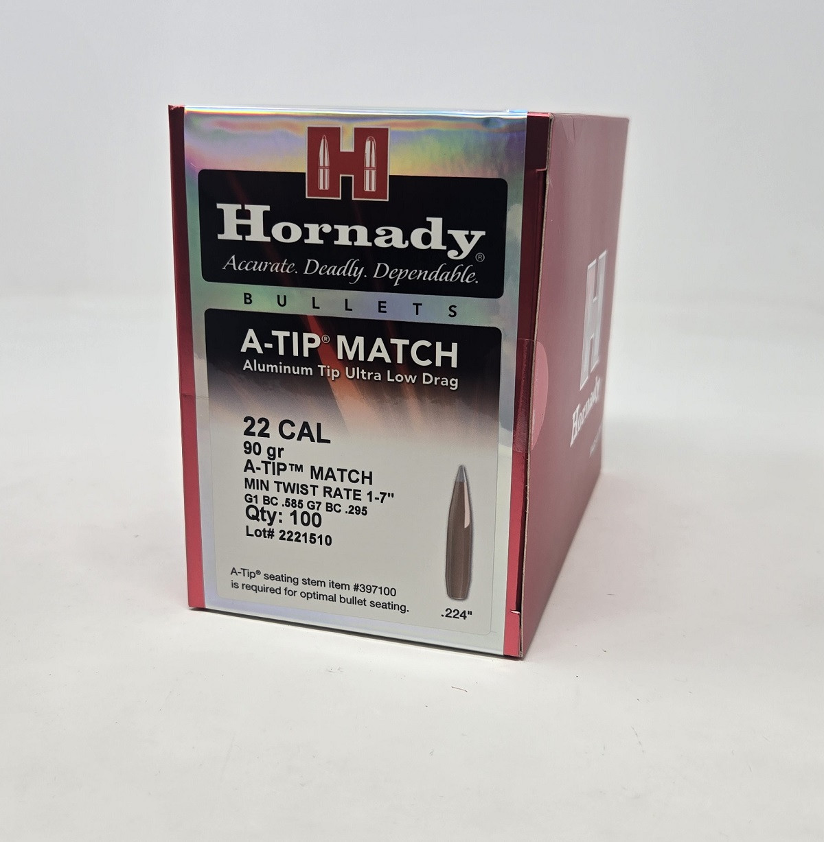 Hornady 22 Cal (.224 Dia) Reloading Bullets H2286 90 Grain A-Tip Match 100 Pieces