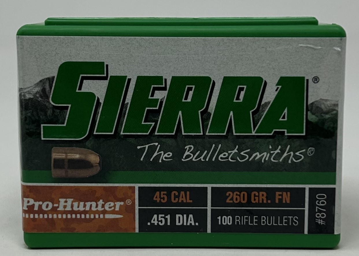 Sierra 45 Cal 451 Dia Reloading Bullets Pro Hunter SRAA8760 260 Grain Flat Nose 100 Pieces