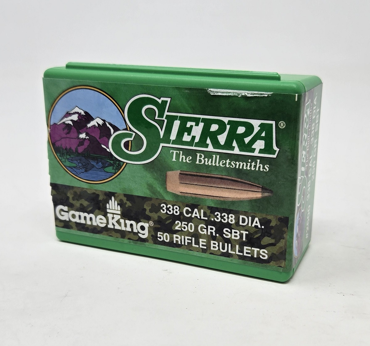 Sierra 338 Cal 338 Dia Reloading Bullets Gameking SRAA2600 250 Grain Boat Tail Spitzer Soft Point 50 Pieces