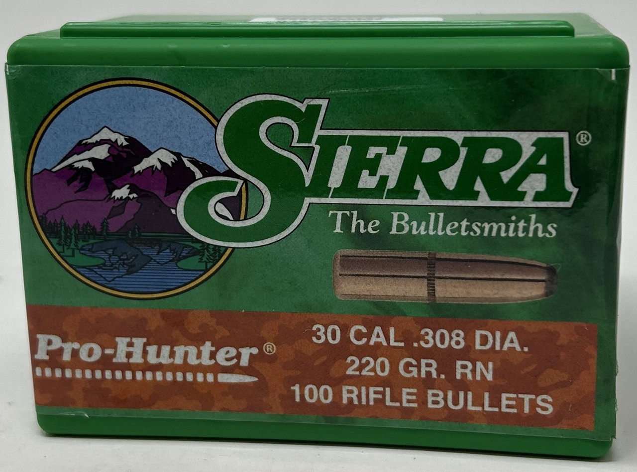 Sierra 30 Cal 308 Dia Reloading Bullets Pro Hunter SRAA2180 220 Grain Round Nose Jacketed Soft Point 100 Pieces