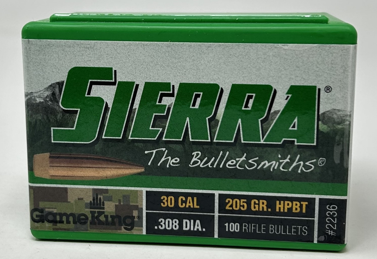 Sierra 30 Cal 308 Dia Reloading Bullets Gameking SRAA2236 205 Grain Hollow Point Boat Tail 100 Pieces