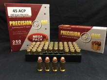 Precision One 45 Auto Ammunition 230 Grain Full Metal Jacket 250 rounds