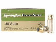 Remington 45 Auto Ammunition Golden Saber GS45APA 185 Grain Jacketed Hollow Point 25 rounds