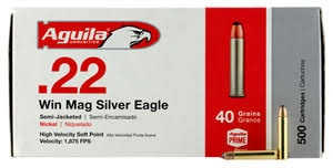 Aguila 22 Winchester Magnum Ammunition Silver Eagle 1B222401 40 Grain Jacketed Soft Point 50 rounds