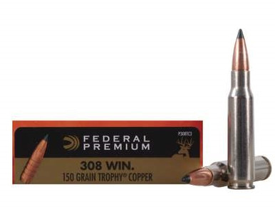 Federal 308 Win Vital-Shok P308TC3 150 Grain Trophy Copper Tipped Boat Tail Lead-Free 20 rounds