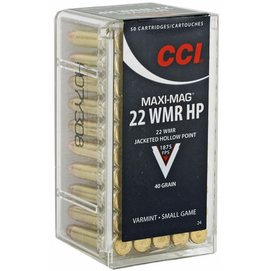 CCI 22 WMR Ammunition Maxi-Mag 0024 40 Grain Jacketed Hollow Point Brick of 500 Rounds