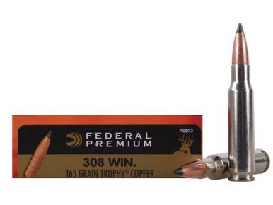 Federal 308 Win Vital-Shok P308TC2 165 Grain Trophy Copper Tipped Boat Tail Lead-Free 20 rounds