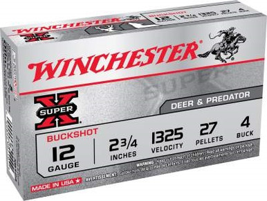 Winchester 12 Gauge Ammunition XB124 4 Buck Shot 27 Pellets 2-3/4
