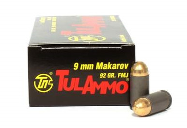 Tula 9x18 Makarov Ammunition TA918092 92 Grain Full Metal Jacket
