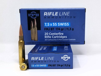 Prvi 7.5x55 Swiss Ammunition PP7SF 174 Grain Full Metal Jacket 20