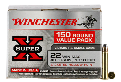 Winchester 22 WMR Ammunition Super-X X22MH 40 Grain Jacketed Hollow Point Bulk Pack of 150 Rounds